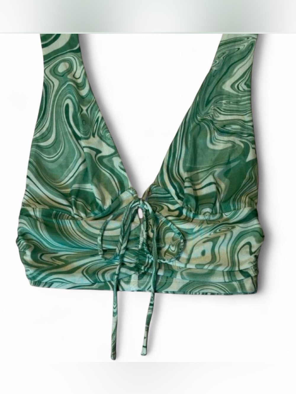 Fashion Nova Green Marble Halter Crop Top